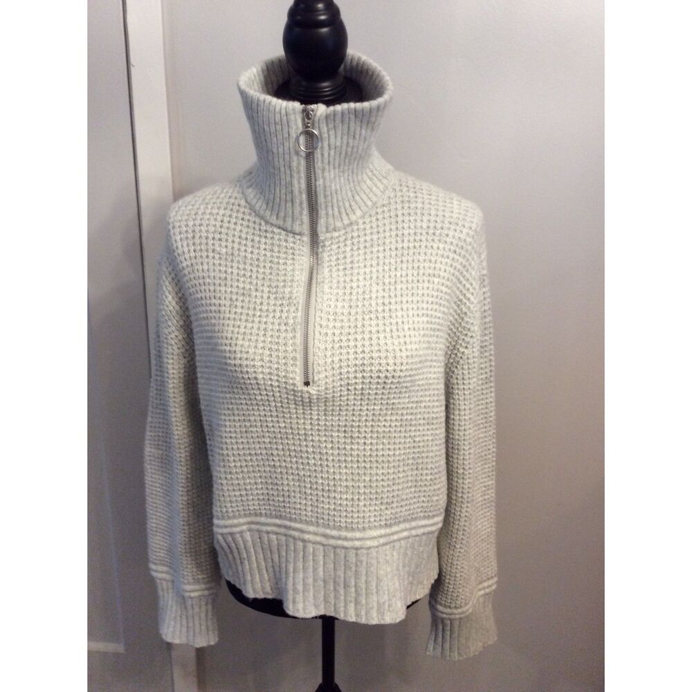 Jessica Simpson Large L Partial Zip Sweater Light Gray Waffle thick